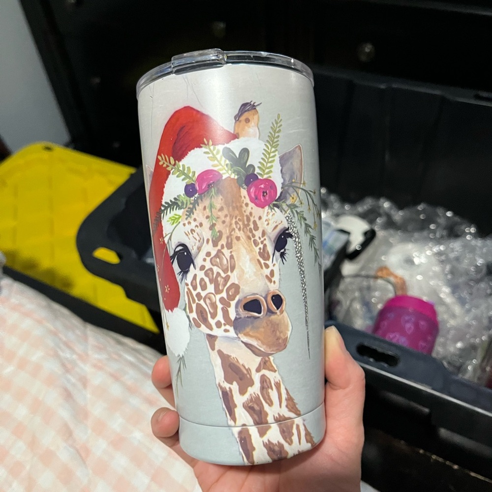 Giraffe Insulated Tumbler with Santa Hat